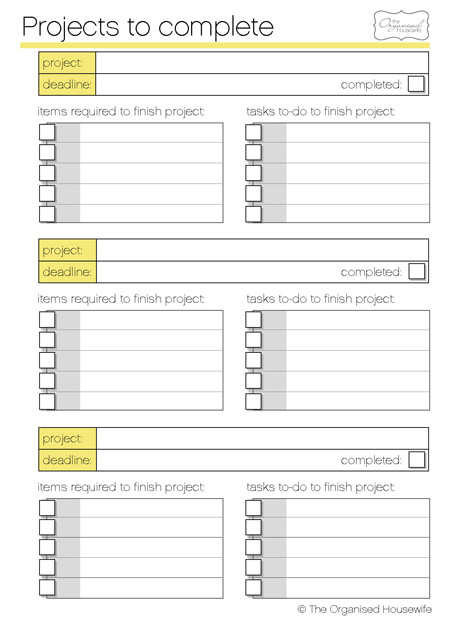 Printable: Craft Project to-do list – The Organised Housewife