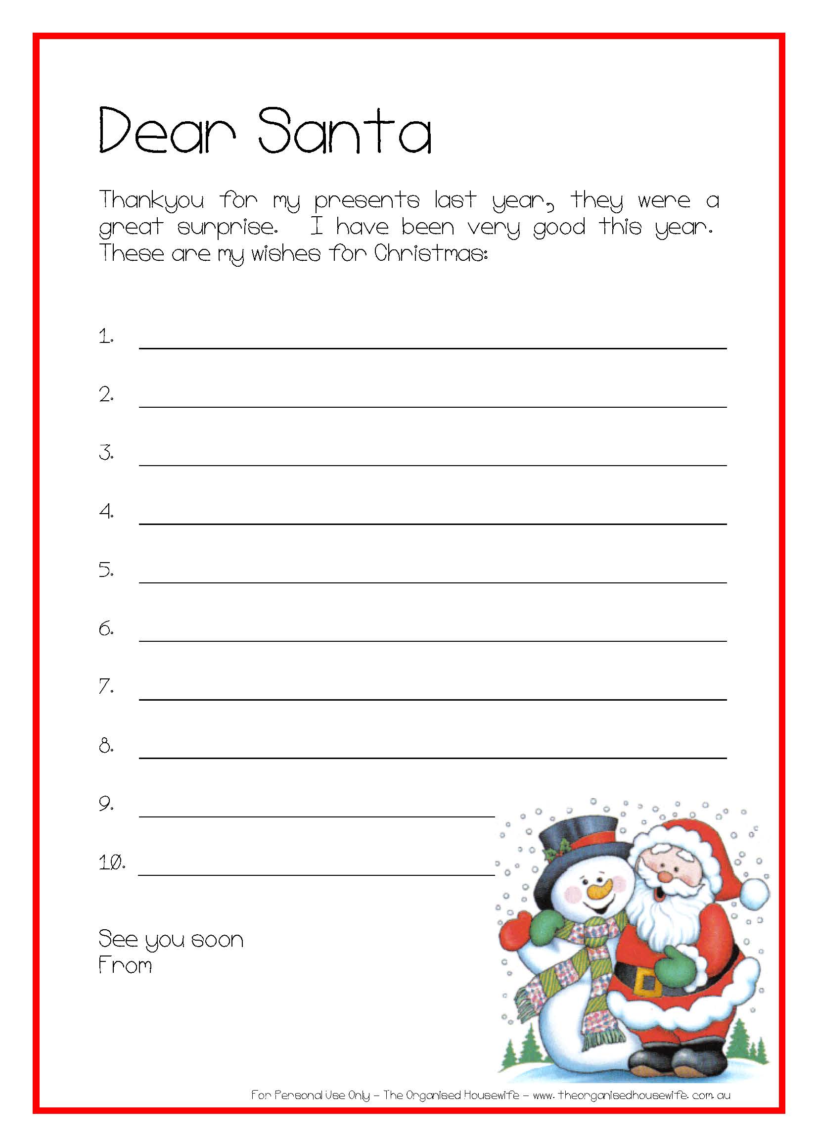 Printable: Kids wish list to santa | The Organised Housewife