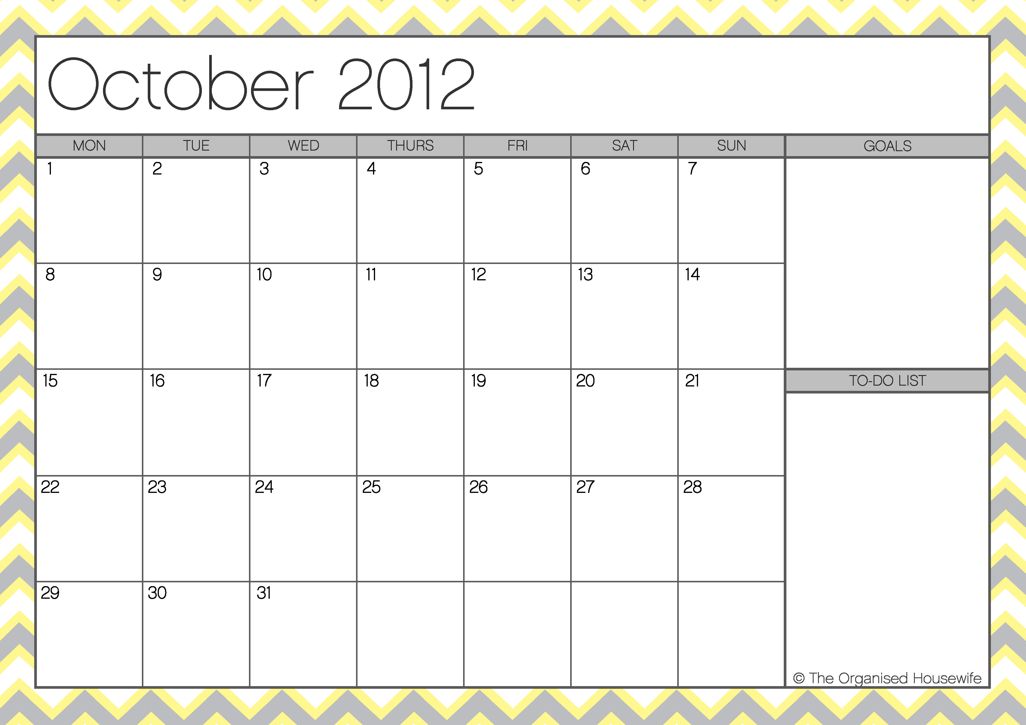 {FREE PRINTABLE} October 2012 Calendar with todo list The Organised
