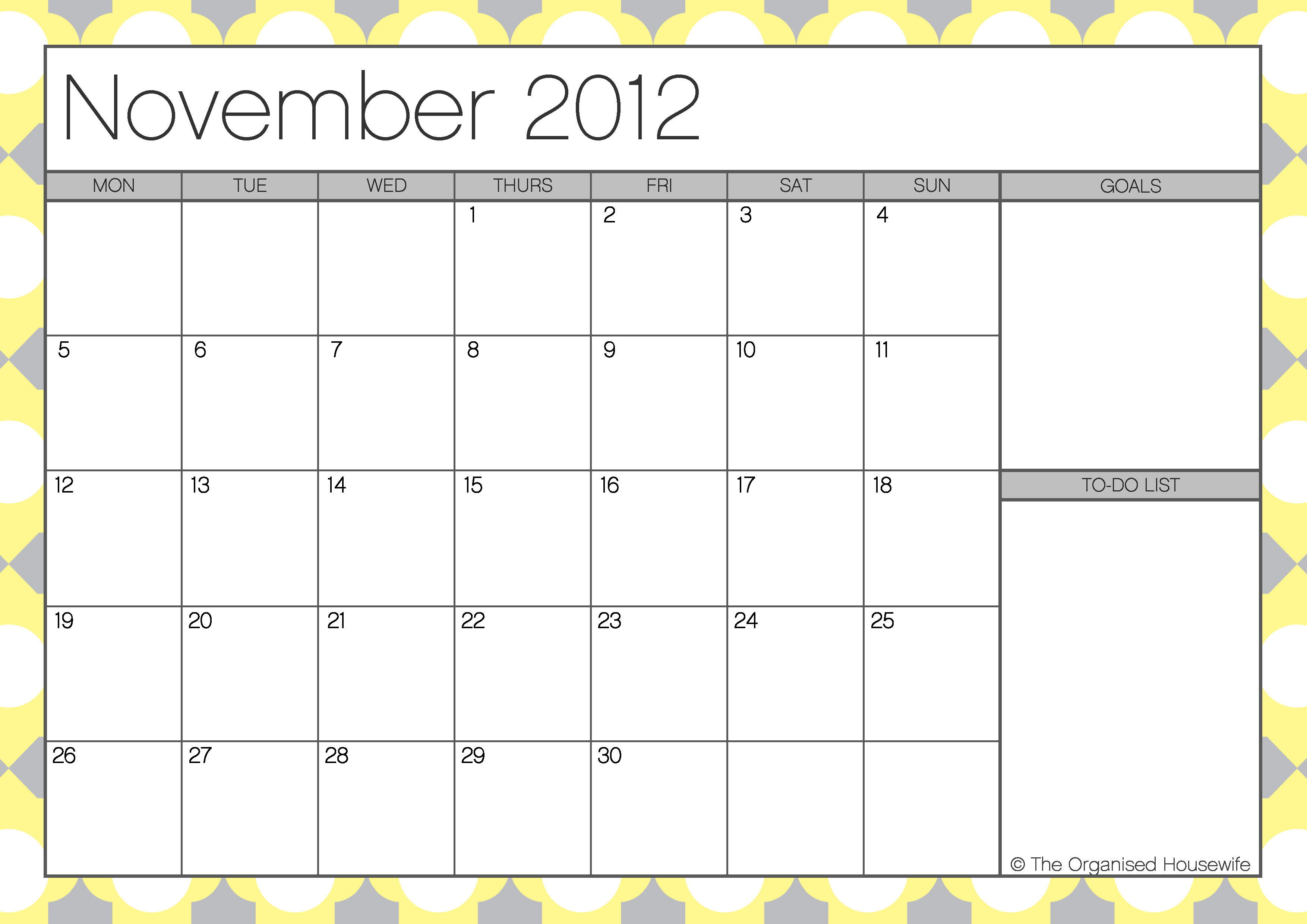 {FREE PRINTABLE} November 2012 Calendar with todo list The Organised
