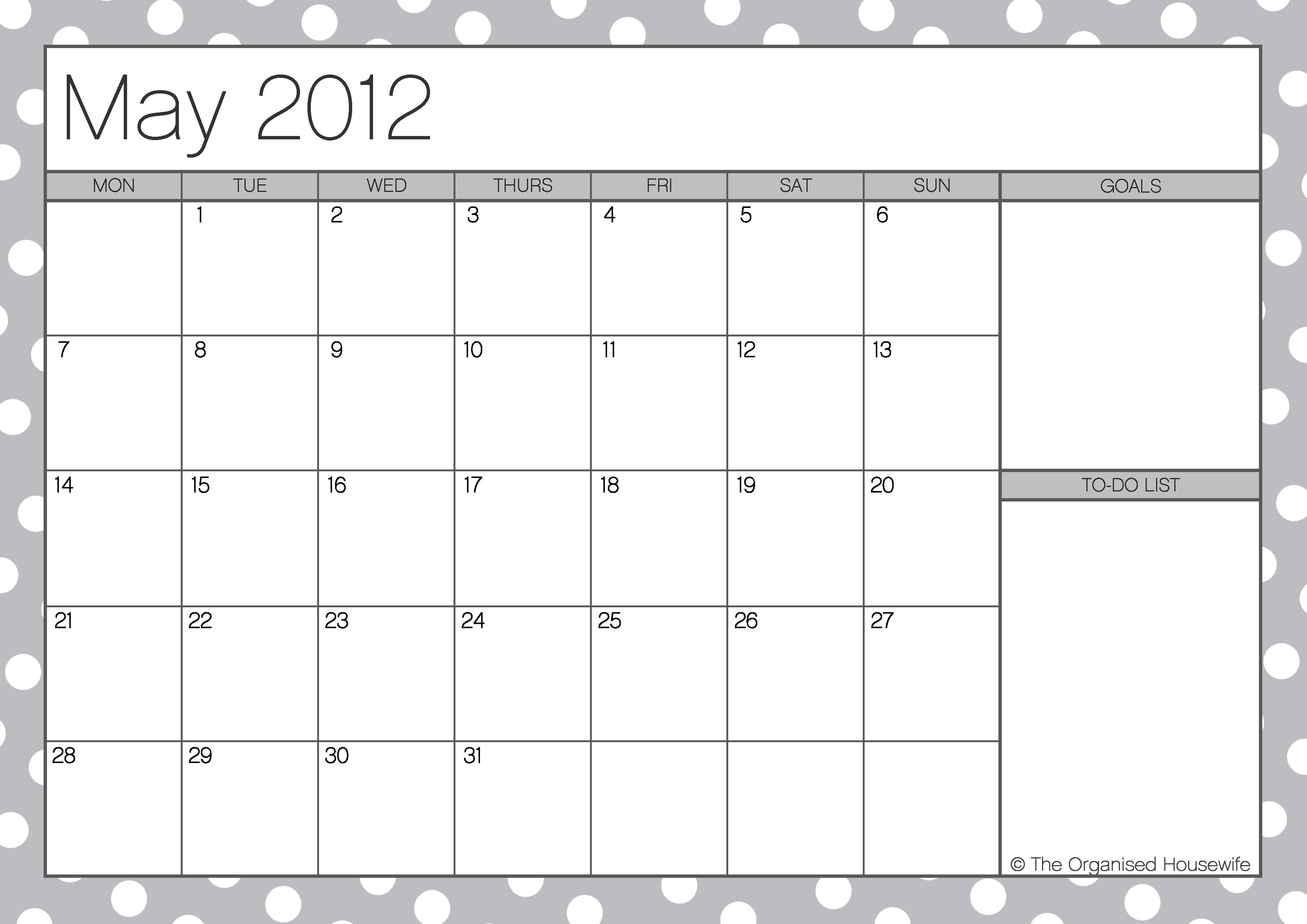 {FREE PRINTABLE} May 2012 Calendar with todo list The Organised