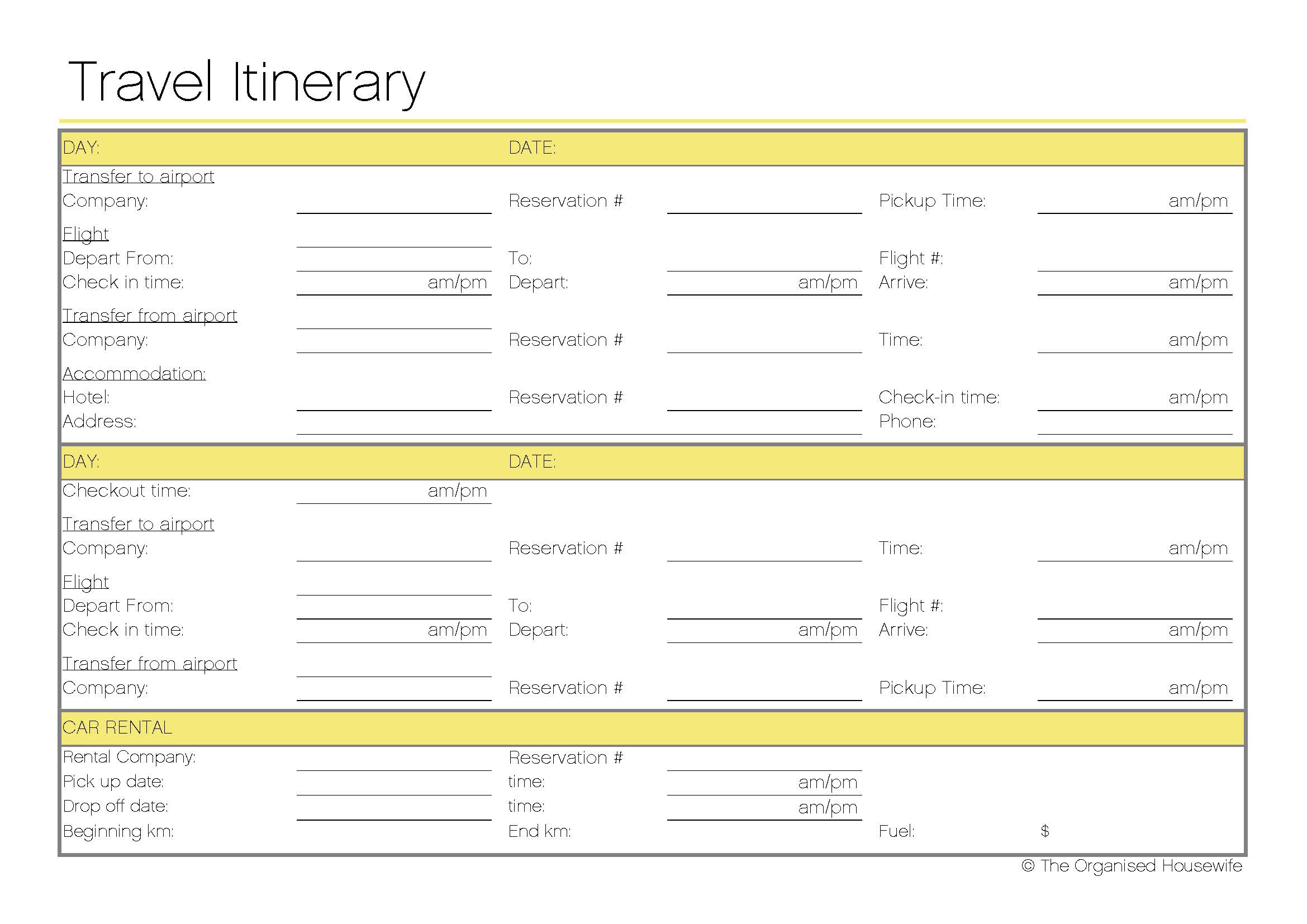 {Free Printable} Travel Itinerary The Organised Housewife