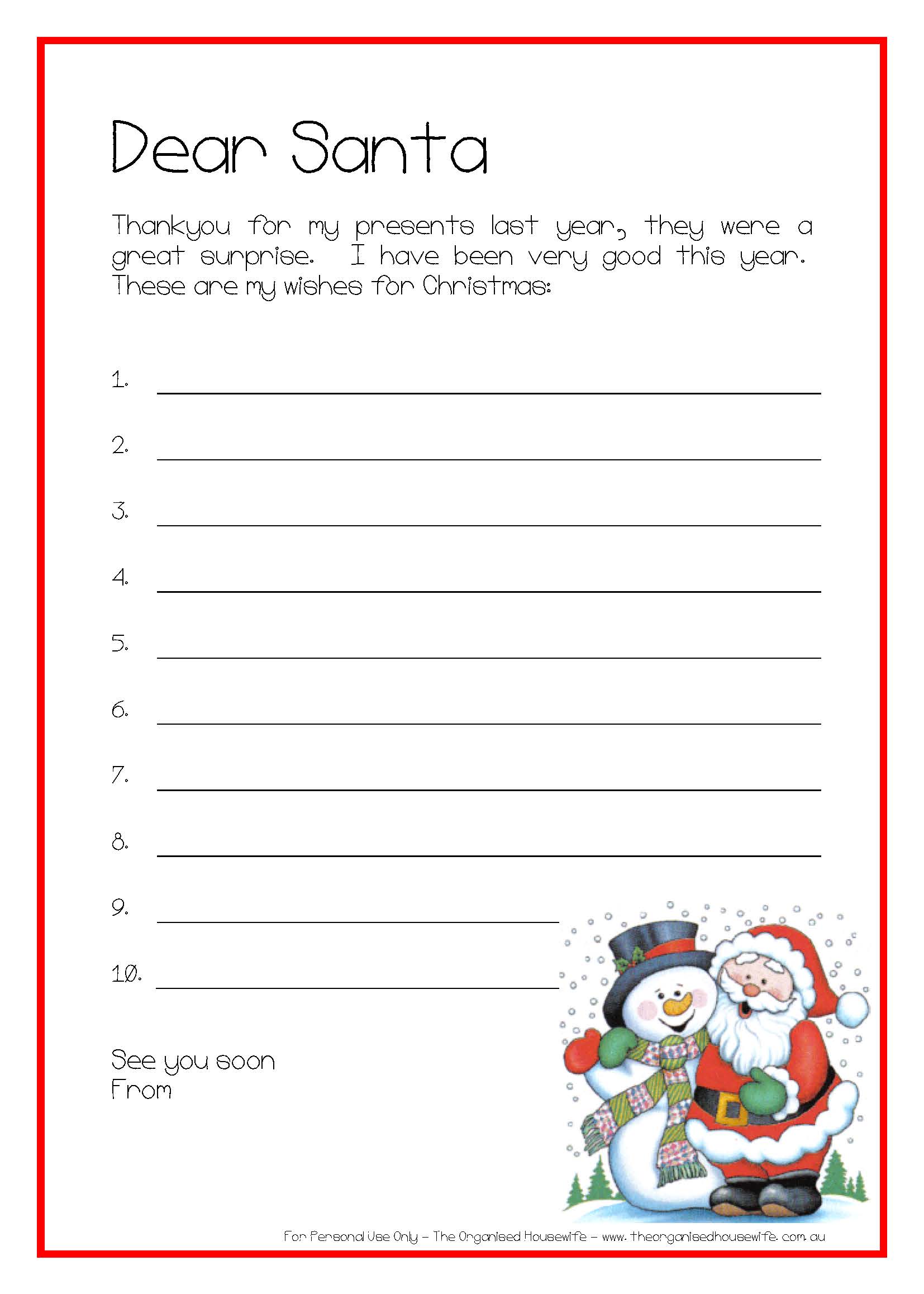Printable Kids wish list to santa The Organised Housewife