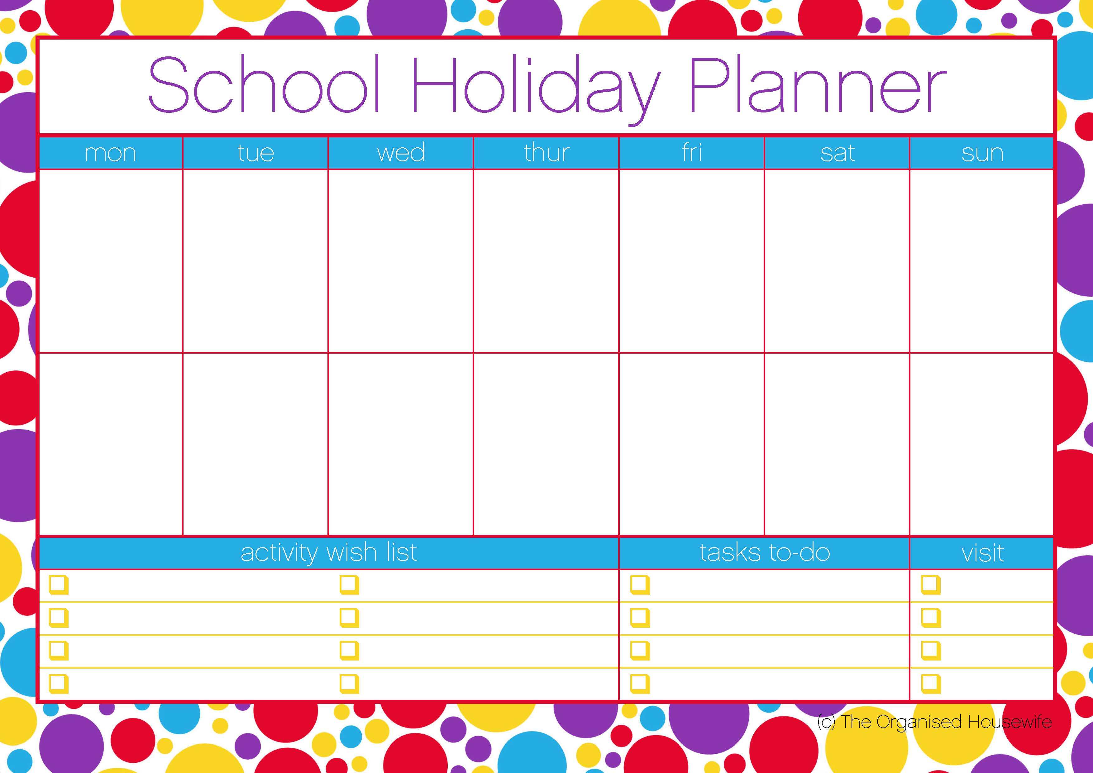 {PRINTABLE} FREE School Holiday Planner The Organised Housewife