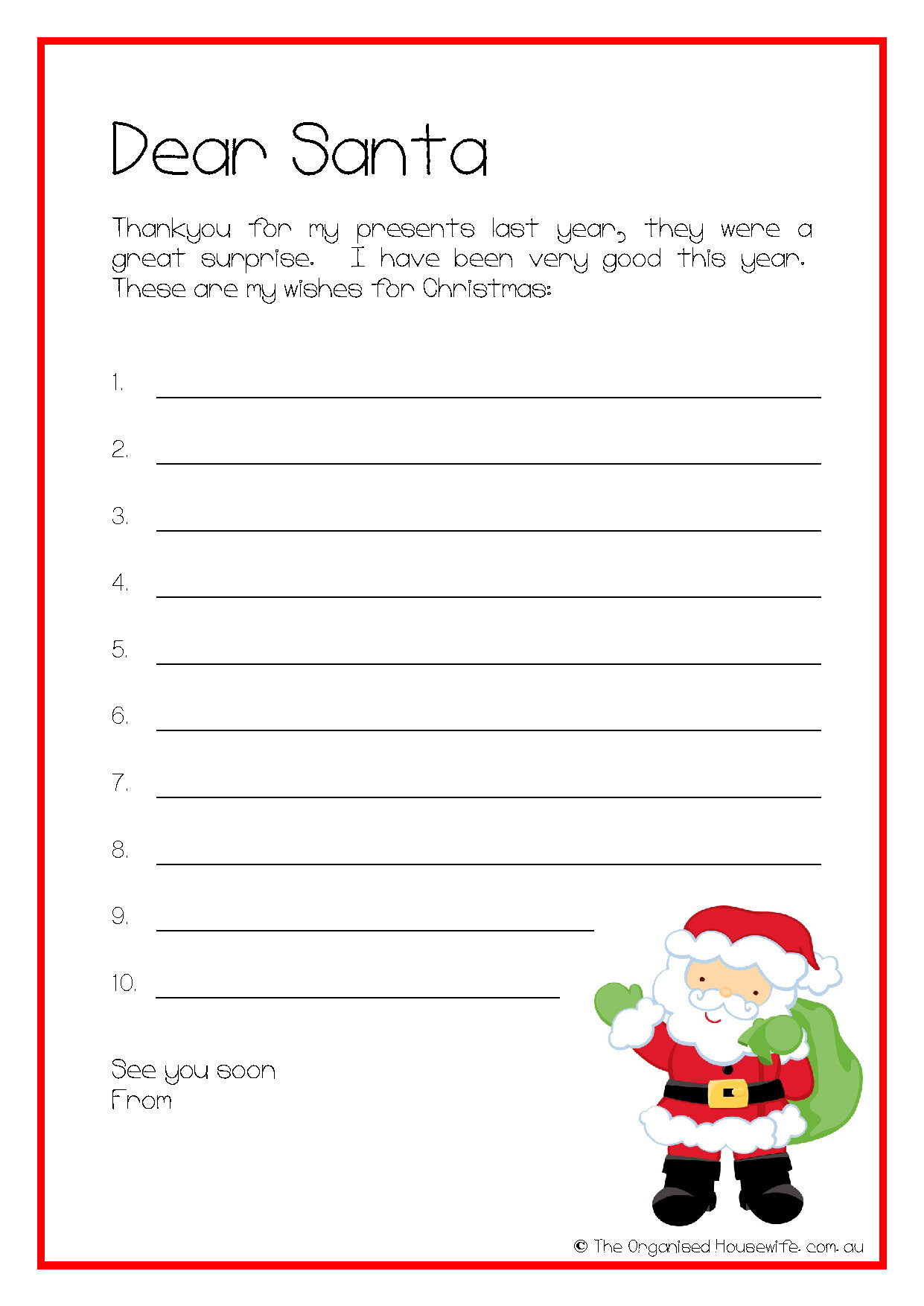 Dear Santa Free Printable Letters