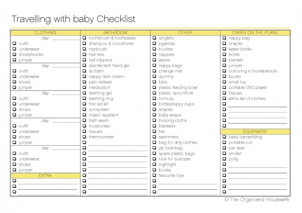 free printable traveling with baby packing checklist the organised housewife