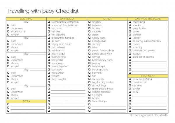 Free Printable} Traveling with Baby Packing Checklist - The Organised  Housewife