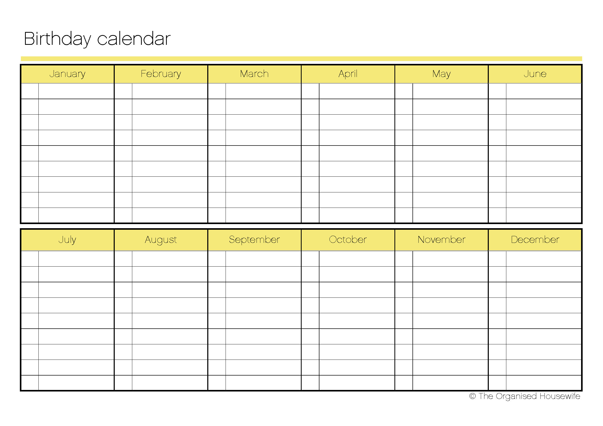 Printable Birthday Calendar The Organised Housewife