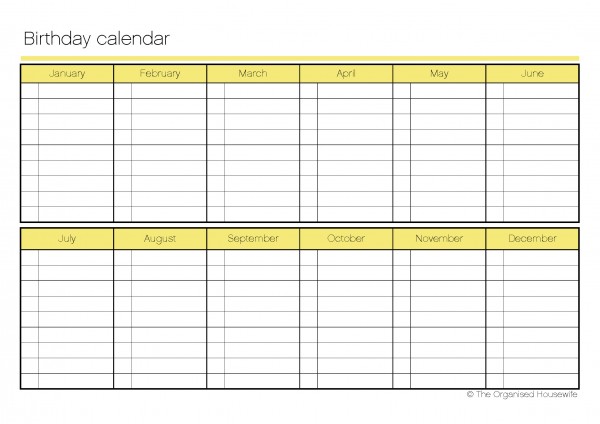 Printable Birthday Calendar The Organised Housewife