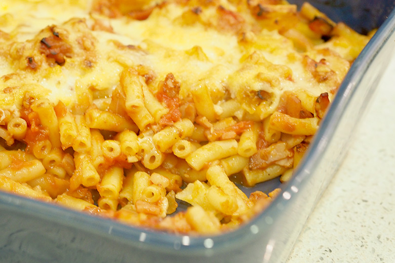 Tasty Bacon Bake with pasta and cheese recipe