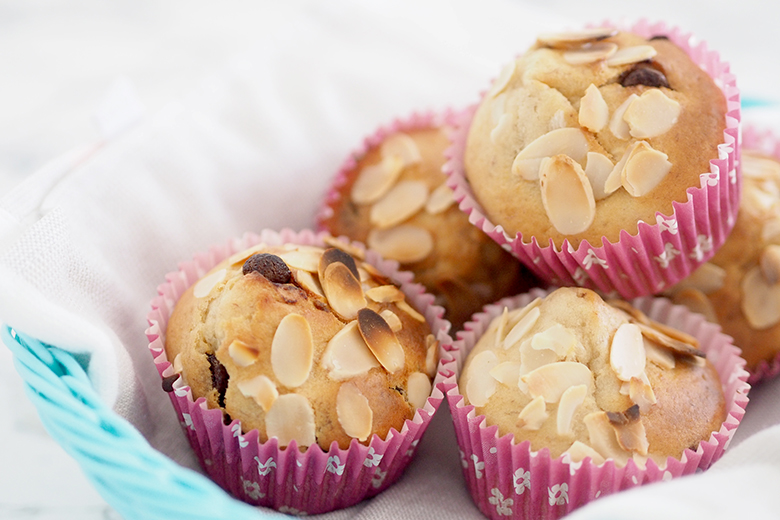 This Banana Choc Chip Almond Muffin recipe is really quick to prepare, a great recipe for the kids lunch boxes (omit nuts if your school doesn't allow).