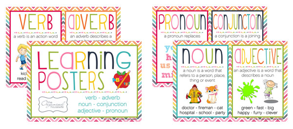 What Is A Noun Adjective Verb Adverb Or Pronoun Printable Posters To Help The Kids The Organised Housewife