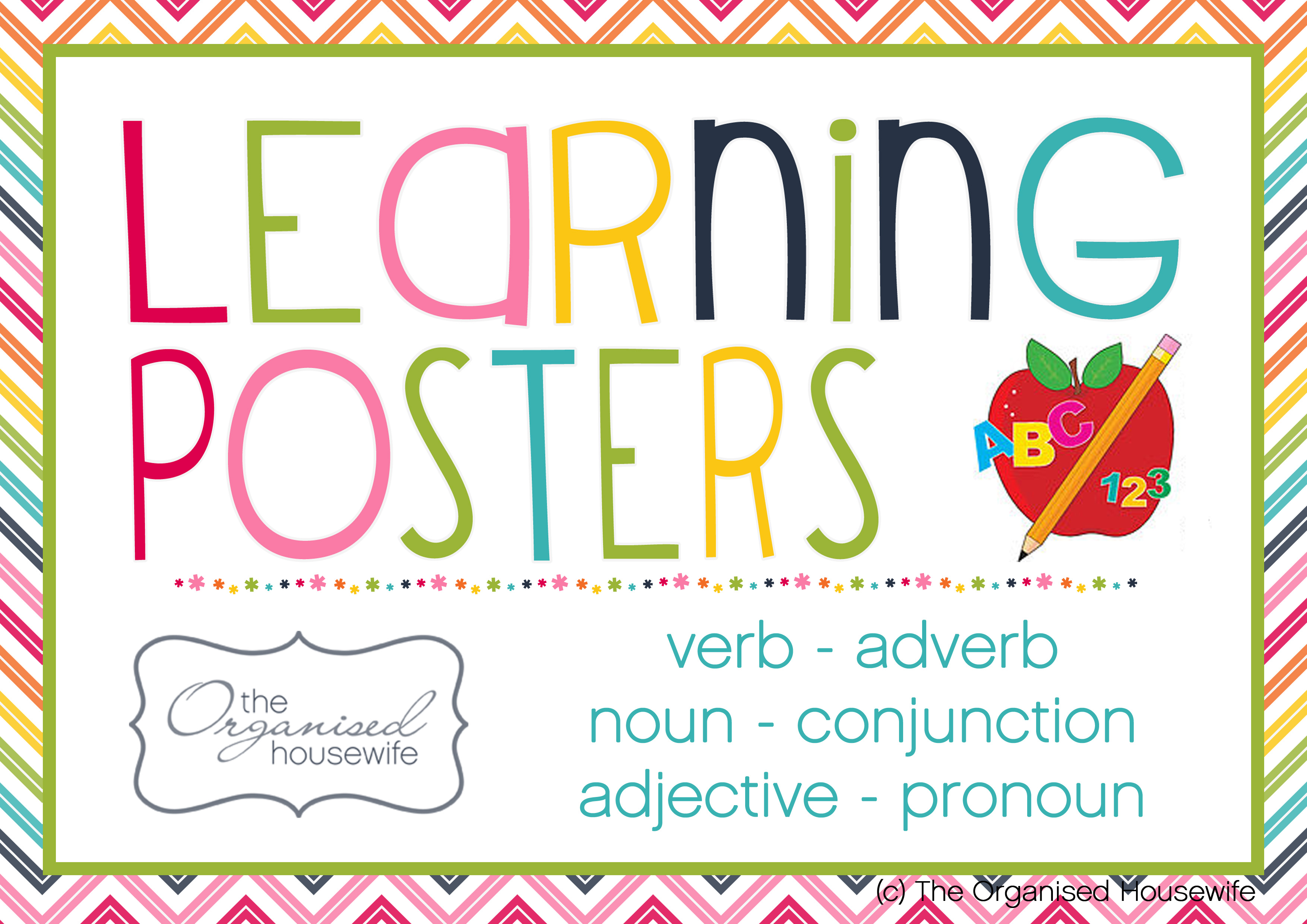 what is a noun adjective verb adverb or pronoun printable posters to help the kids the organised housewife