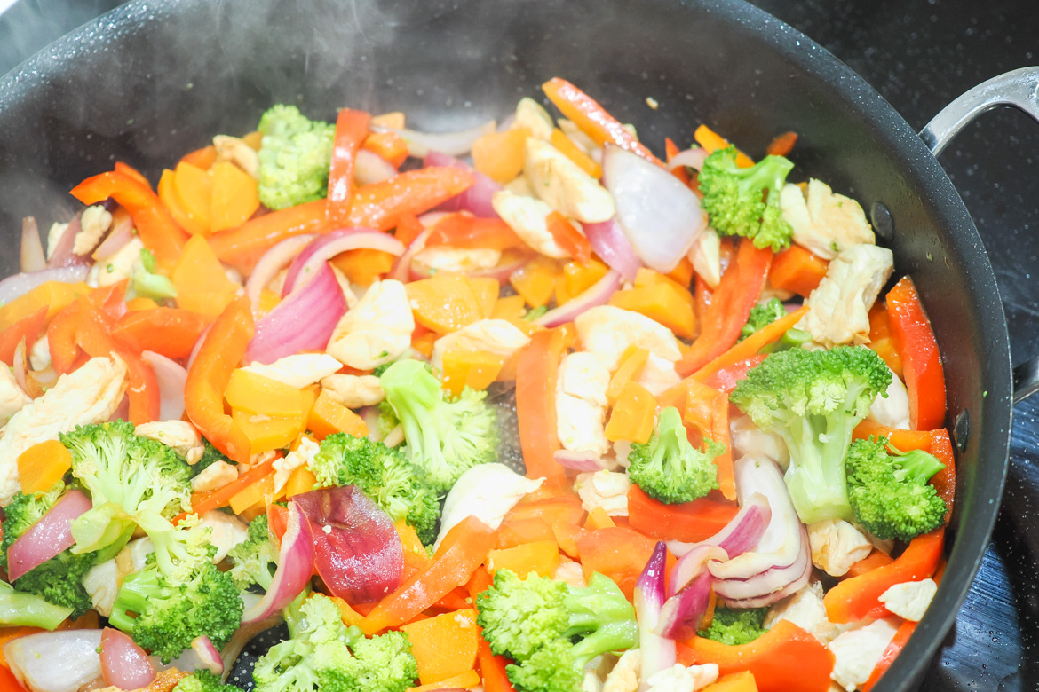 An easy Chinese chicken stir-fry with hokkien noodles and veggies. Marinate ahead for more flavour or cook fresh for a quick weeknight dinner.