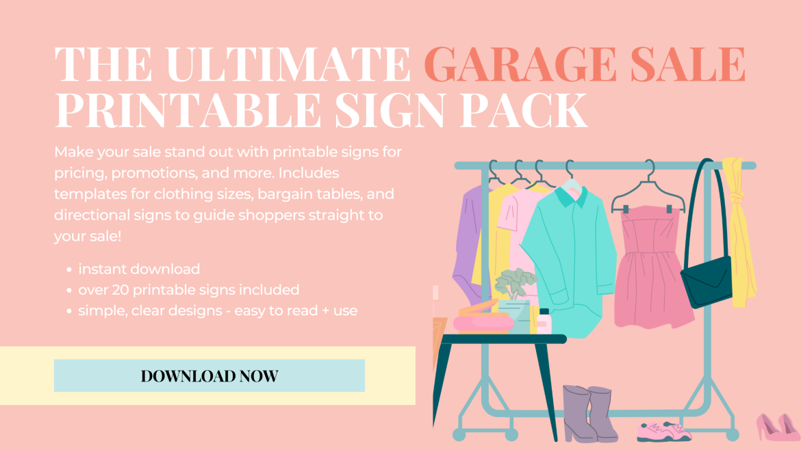 Planning a garage sale? These simple tips will help you organise a successful day, from choosing the best time to sell, setting up your space, creating eye-catching signs, and pricing your items. Plus, grab my printable Garage Sale Sign Pack to make setup easy and stress-free!