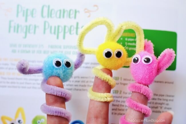 kids school holiday craft project - pipe cleaner puppets