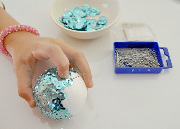 Sequin bauble - Baubles made with polystyrene balls, sequin pins and a  variety o…