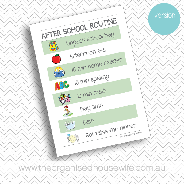 {The Organised Housewife} After School Routine Chart - Green - Version 1