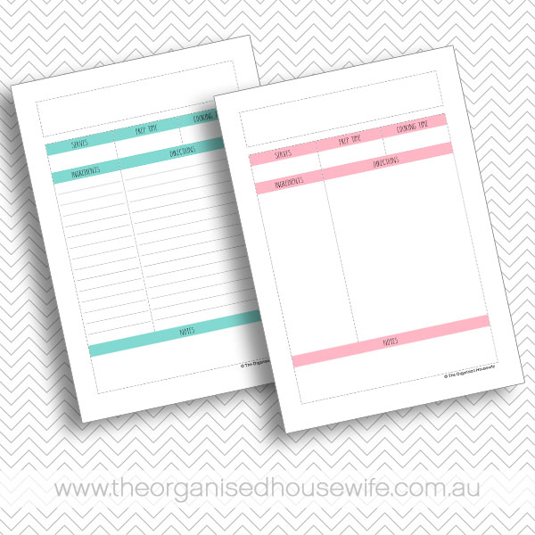 {The Organised Housewife} Recipe Organiser Binder - Recipe Pages