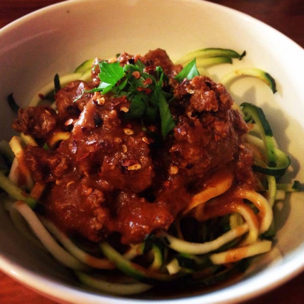 chunky bolognese with zucchini noodles