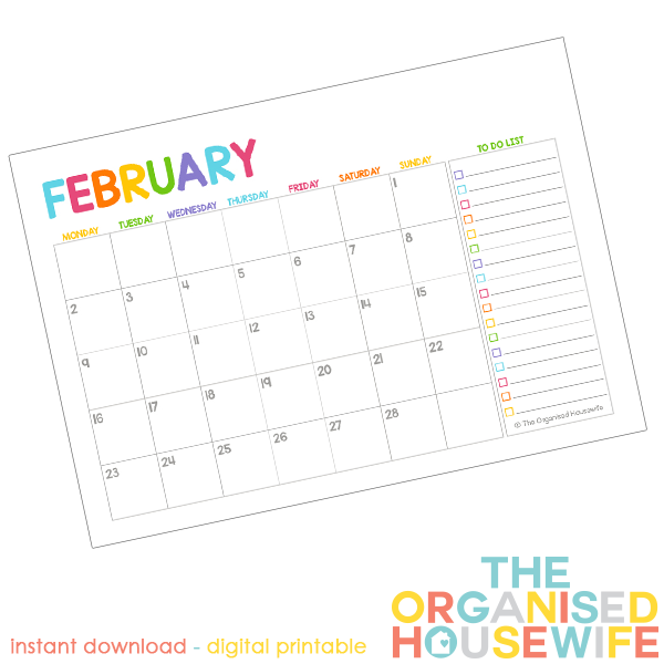 Free 15 Monthly Calendar Pages With To Do List The Organised Housewife