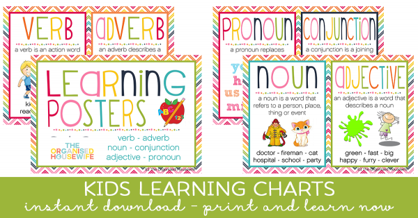 KIDS LEARNING CHARTS noun verb