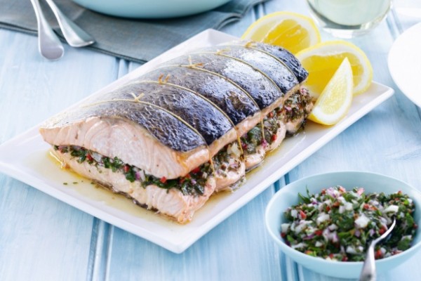 Baked salmon with salsa verde