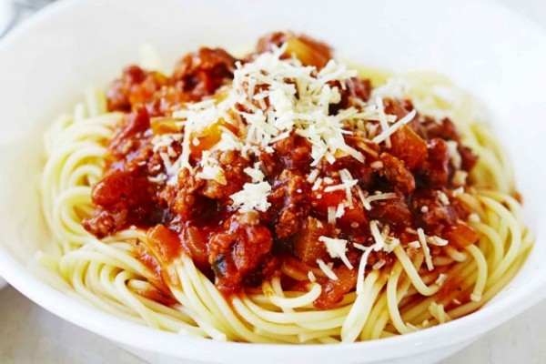 Pork and beef ragu with spaghetti