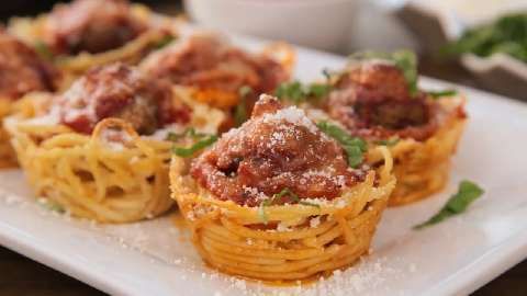 Spaghetti Meatballs muffin bites