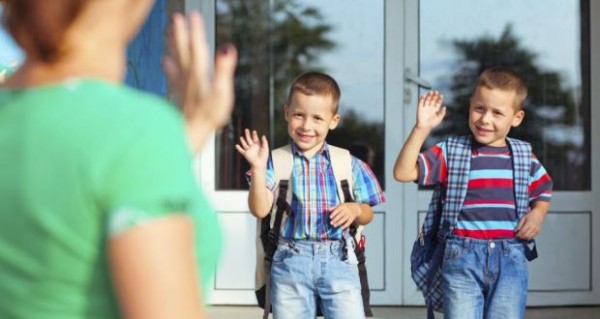 waving goodbye first day of school