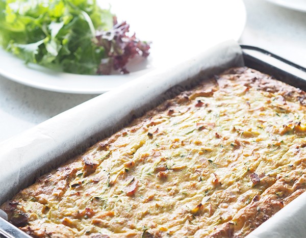 This zucchini and sweet potato slice was a really lovely light meal, perfect for those very hot days to serve cold with salad.