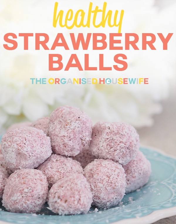 These strawberry balls are a healthy bliss ball to snack when feeling hungry.