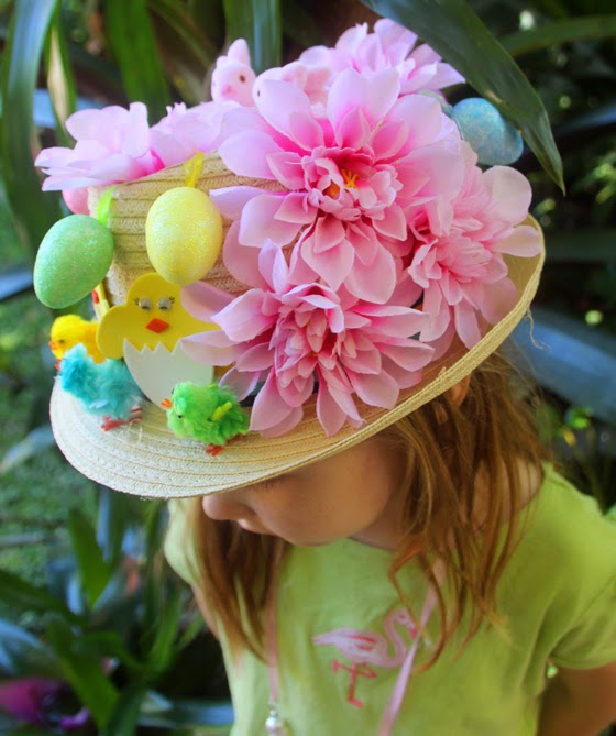 Pretty pink handmade Easter hat with flowers