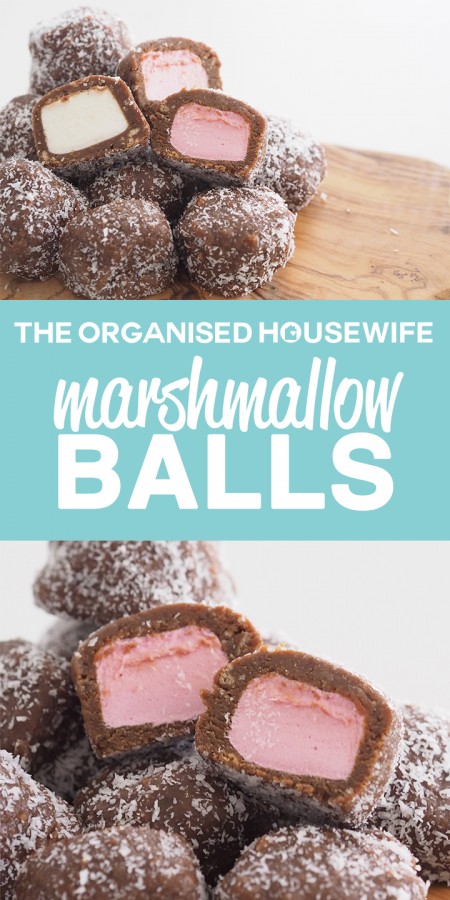 Marshmallow balls have a sweet biscuit mixture coating marshmallows, a delicious snack idea.