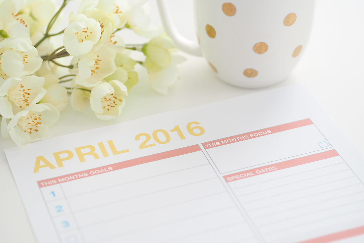 April 2016 Monthly Planning Page