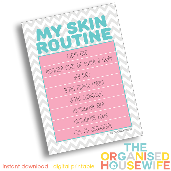 A chart to help tweens and teens, to learn the process of a good kids skin care routine. 