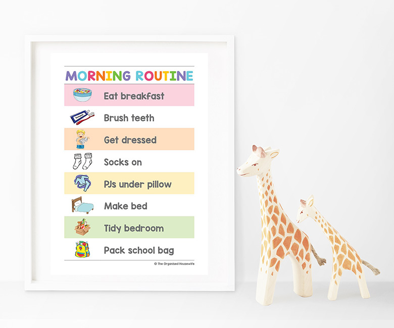 ROUTINE CHARTS - mornings can be like ground-hog day. If you find you're constantly repeating yourself asking or yelling at the kids if they are dressed, have they brushed their teeth? This can make a stressful start to the morning. Eliminate the nagging and yelling with these routine charts which lists the expectations of the kids each morning. Laminate or frame it and place in an area for easy viewing. 