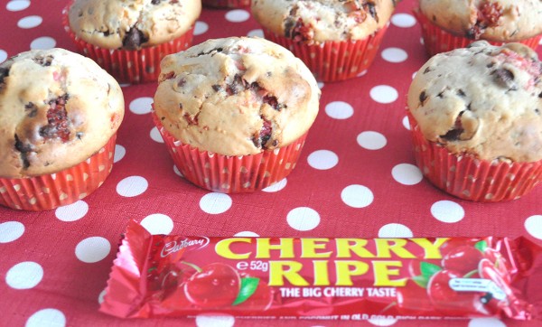 CHERRY RIPE MUFFINS - These are so good and they freeze really well too. You could add any chocolate bar to this recipe in place of the cherry ripe and cherries. Try Mars bar with some choc chips, or even some peppermint crisp. 