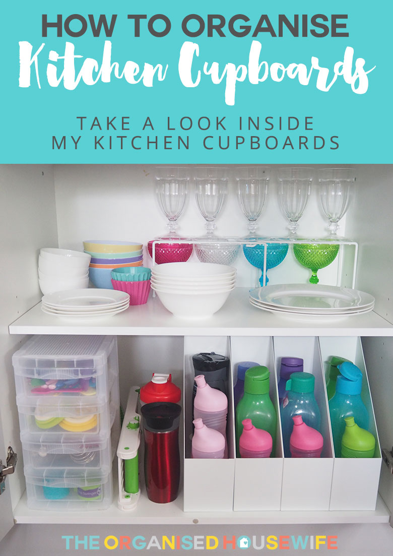 Keeping the kitchen cabinets tidy can be an endless battle especially if the kids are helping to put away the clean dishes. However, if you make defined spaces for crockery, plastics, cutlery etc this will help the family place everything back into the right spot. Here is a look inside some of my kitchen cupboards.