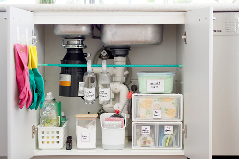 organise under kitchen sink