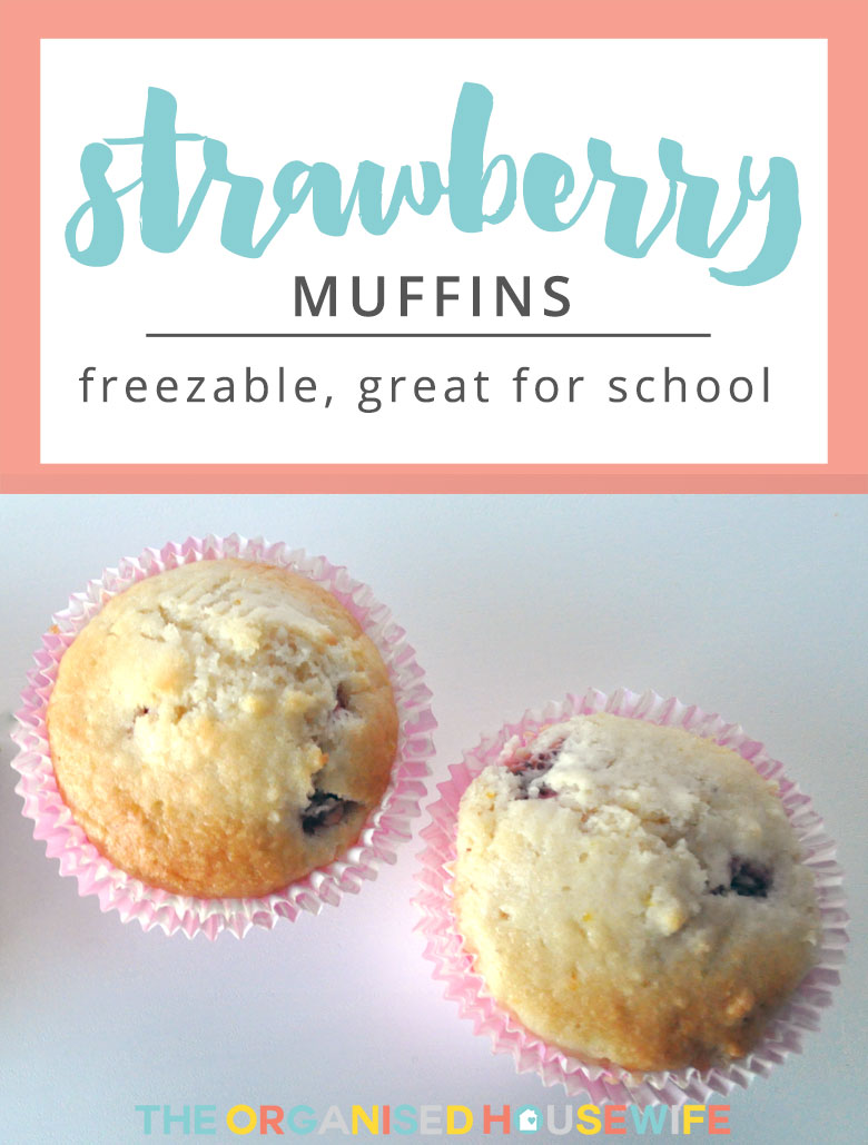 Here is another great muffin that is suitable for the freezer and ideal for the kids' lunchboxes. These strawberry muffins are delicious.