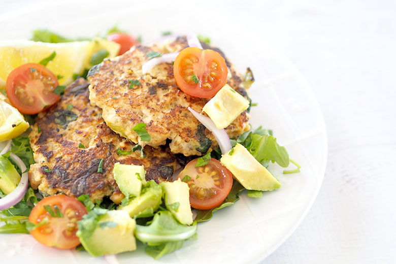 These Salmon Quinoa Fritters are perfect for either lunch or dinner, served with salad. Make a few smaller bite-size fritters to add to the kids’ lunchboxes to get some Omega-3 and protein!