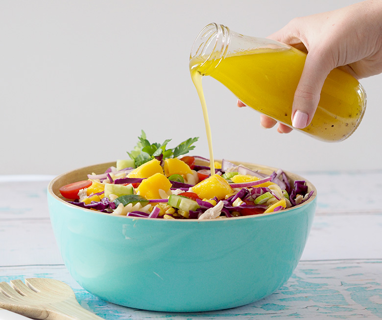 There is no limit on how you can use Mangoes and recently when I asked my readers how they like to use Mangoes the possibilities were endless. My Mango & Chicken Pasta Salad is perfect on it's own for lunch or dinner. 