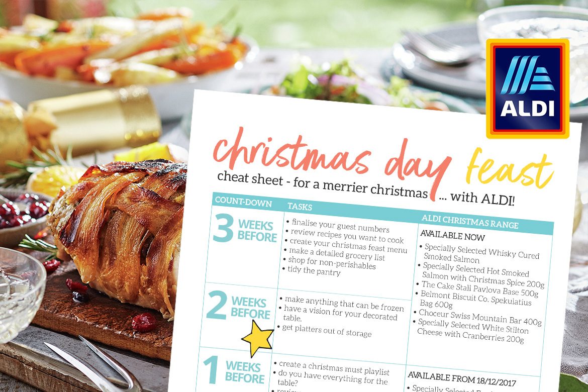 Give yourself the gift of a stress-free, merrier Christmas by planning and preparing your Christmas feast early. Put this FREE Christmas Day Feast Cheat Sheet on your fridge to guide you through December and to help you remember when the latest ALDI Australia products are available.