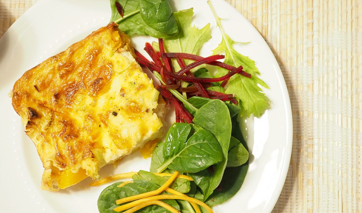 Pumpkin, bacon and feta frittata