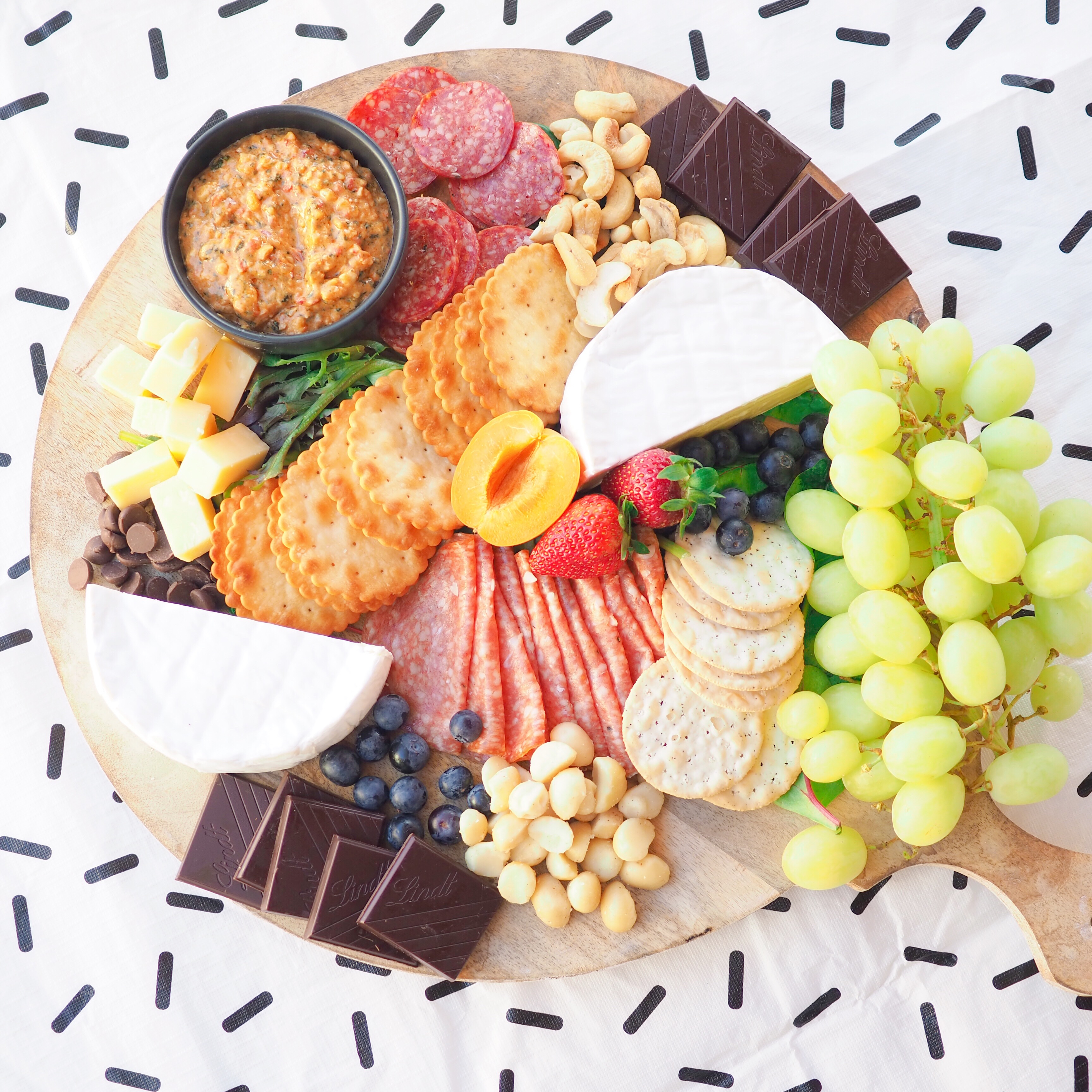 Delicious cheese and meat serving platter