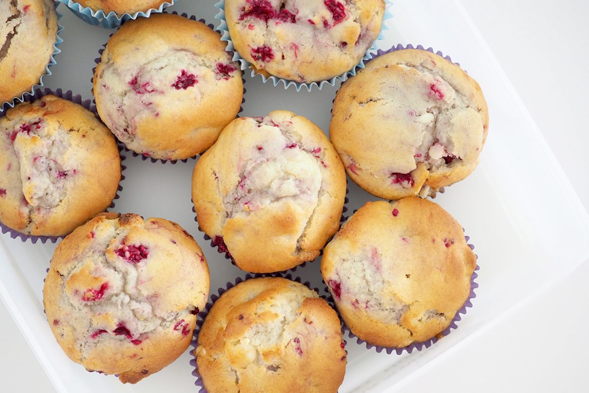 These Raspberry White Choc Macadamia Muffins are a nice sweet treat to have with a cuppa or give to the kids as an after school snack.  