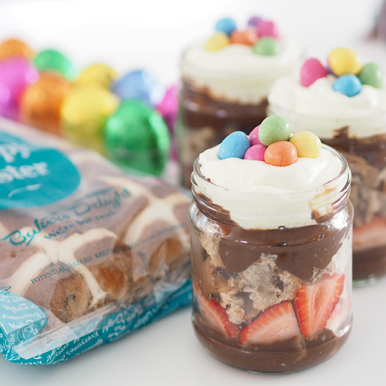 Have some extra hot cross buns, here is a secret way to use them up, Easter Trifle Cups!