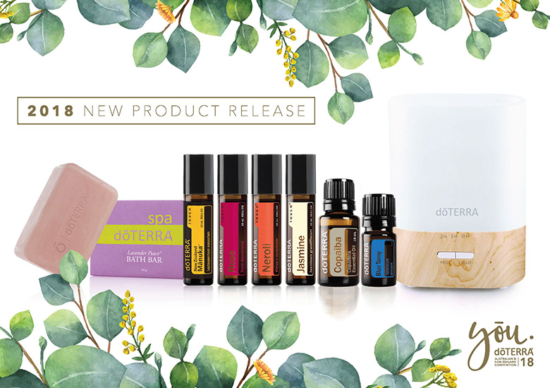 New doTERRA 2018 Product Release in Australia - Neroli Touch, Copaiba Essential Oil, Jasmine Touch, Rose Touch, Blue Tansy, Lumo Diffuser, Manuka Touch, Lavender Peace Bath Bar, oils to help reduce anxiety and promote relaxation. 