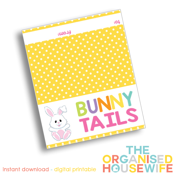 Bunny Tails Easter bag topper. 4 toppers per A4 page, print as many as you need.